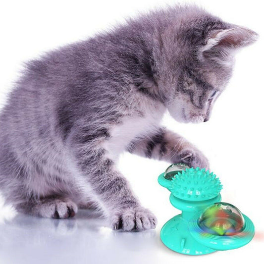 Neue Windmühlen-Katzenspielzeuge – niedliches, interaktives, rotierendes Spielzeug für drinnen mit Saugnapf, Katzenminze & gezacktem Mittelkugel, intelligenter Kitten-Rotationsspinner, Trainingsspielzeug, Zahnbürste & Massagefunktion