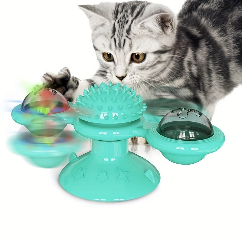 Neue Windmühlen-Katzenspielzeuge – niedliches, interaktives, rotierendes Spielzeug für drinnen mit Saugnapf, Katzenminze & gezacktem Mittelkugel, intelligenter Kitten-Rotationsspinner, Trainingsspielzeug, Zahnbürste & Massagefunktion