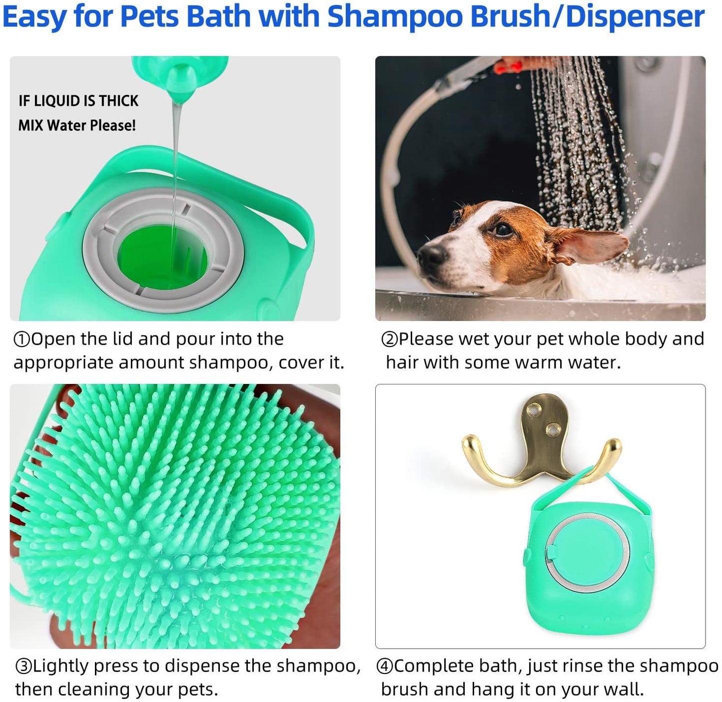 Haustier Hundeshampoo-Massagebürste – Katzen-Massagekamm, Pflege- und Duschbürste für Bad & Fellpflege, für kurzes Haar, weiche Silikonbürsten