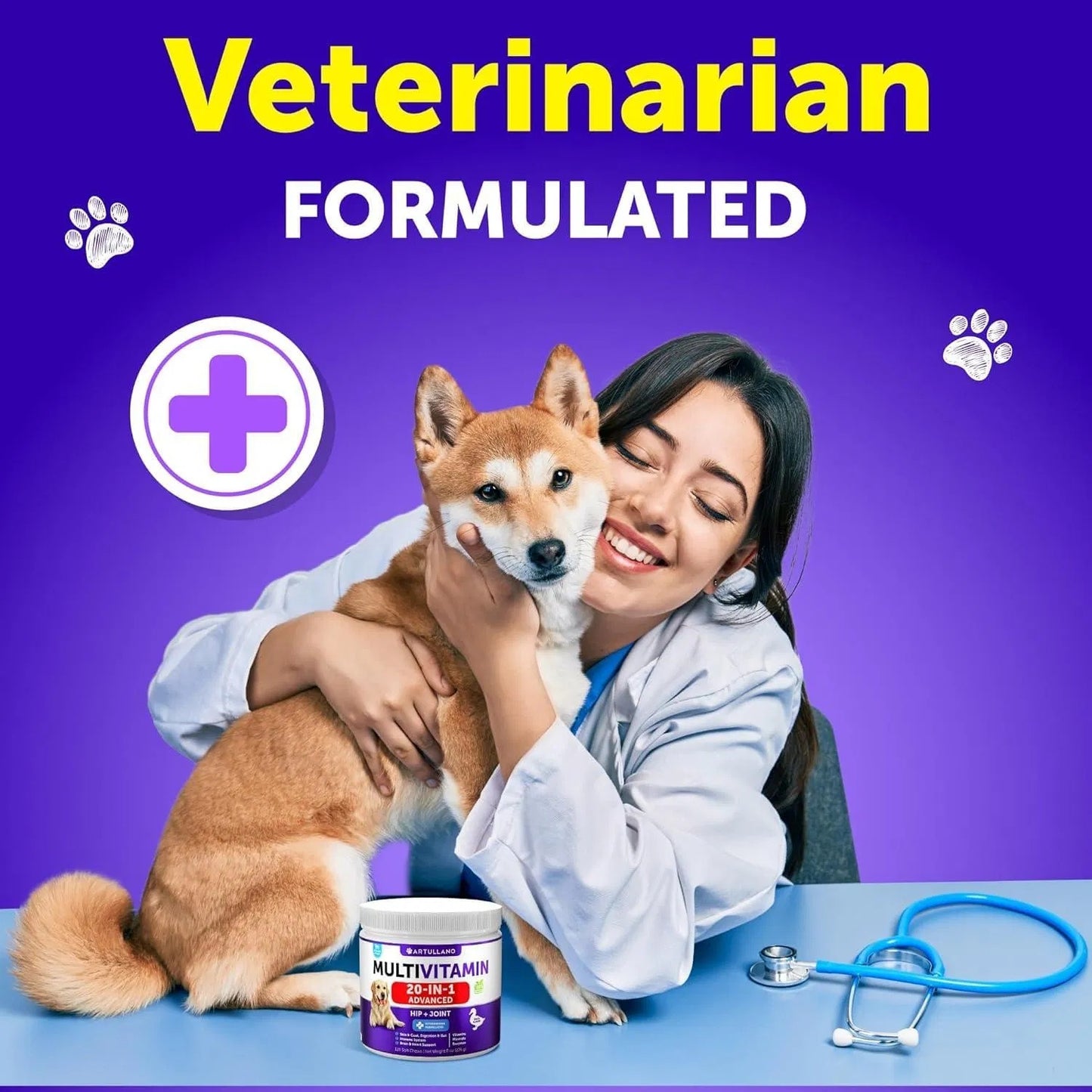 Multivitamin-Kaubonbons für Hunde mit Glucosamin – 20-in-1 Vitamine & Ergänzungen für Welpen, erwachsene Hunde & Senioren – Unterstützung für Gelenke, Immunsystem, Beweglichkeit, Haut & Fell – 120 Stück