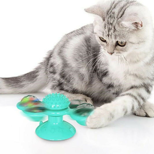 Neue Windmühlen-Katzenspielzeuge – niedliches, interaktives, rotierendes Spielzeug für drinnen mit Saugnapf, Katzenminze & gezacktem Mittelkugel, intelligenter Kitten-Rotationsspinner, Trainingsspielzeug, Zahnbürste & Massagefunktion