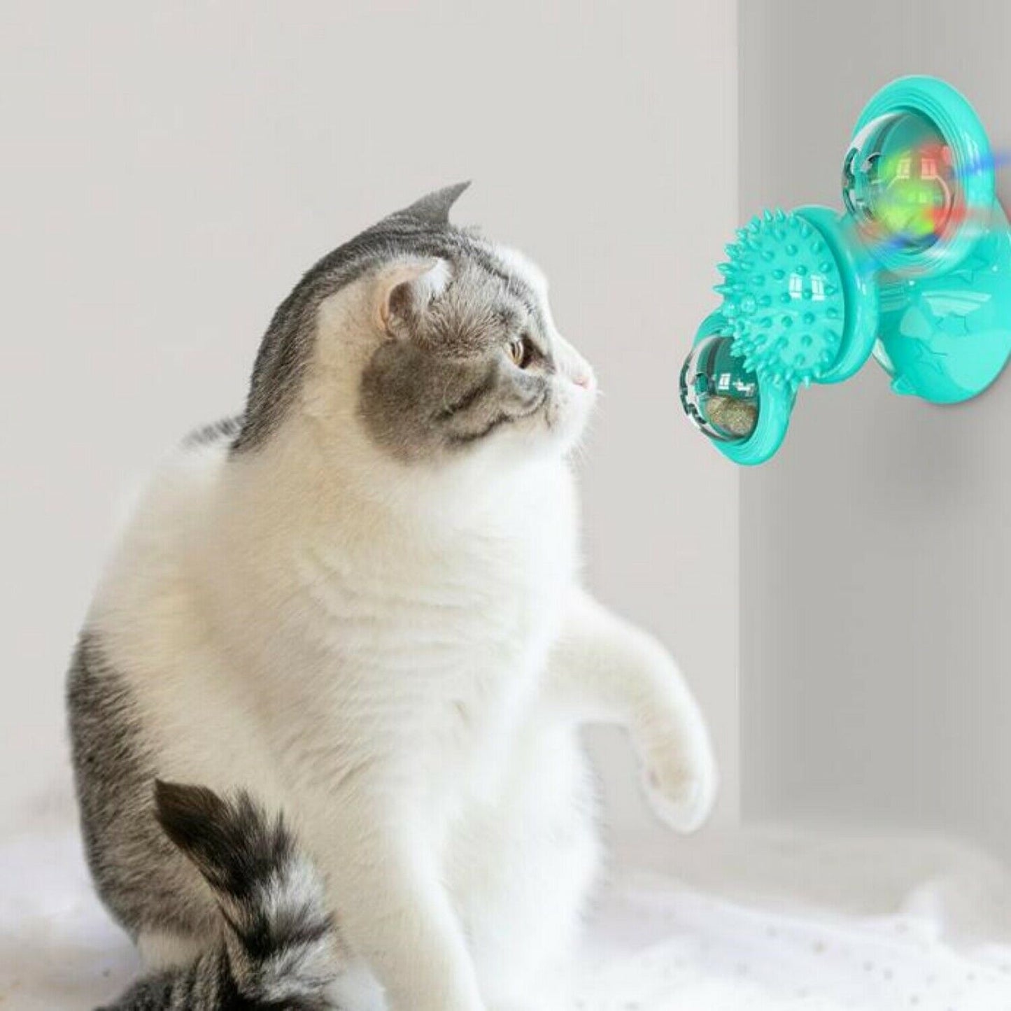 Neue Windmühlen-Katzenspielzeuge – niedliches, interaktives, rotierendes Spielzeug für drinnen mit Saugnapf, Katzenminze & gezacktem Mittelkugel, intelligenter Kitten-Rotationsspinner, Trainingsspielzeug, Zahnbürste & Massagefunktion